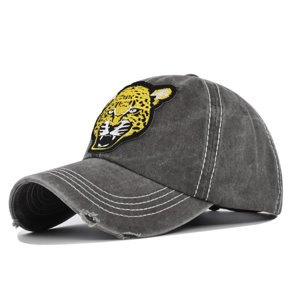 Three-dimensional Embroider Baseball Cap Leopard Embroidered Peaked Cap Washed Distressed Curved Brim Hat Sun Hat Cb354 Cotton