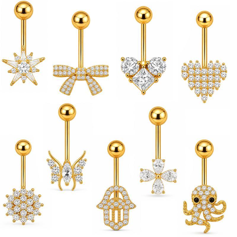 Dangle Belly Button Ring Gold Color Hypoallergenic Butterfly Heart Shape Piercing Jewelry for Summer Beach Party