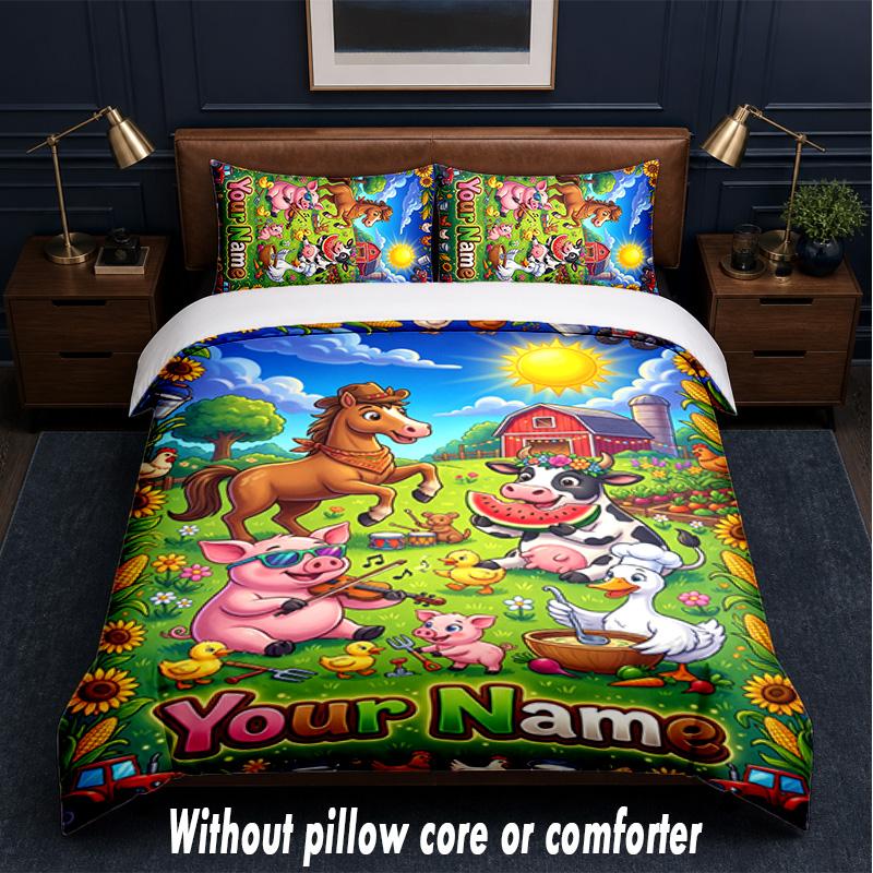 Farm Country Theme Custom Text Or Name 3Pcs Bedding Set,1 Flat Sheet & 2 Pillowcases Personalized Home Bedding
