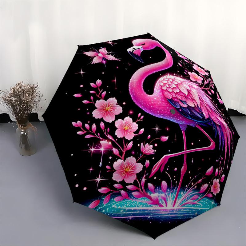 1pc Flamingo Fantasy Automatic Open/Close Umbrella, Portable Folding Umbrella for Travel, Themed Events059