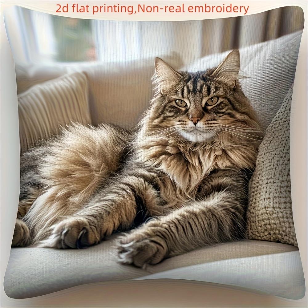 1/4 Maine Coon Cat Cushion Cover Comfortable Polyester Material With Zipper Closure Pillowcase Living Room Bedroom Pillow Cover
