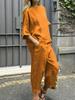 Sommer Neues Damen 2-teiliges Set Große Größe Baumwolle Leinen Hemd Set Hohe Taille Lockere Hose