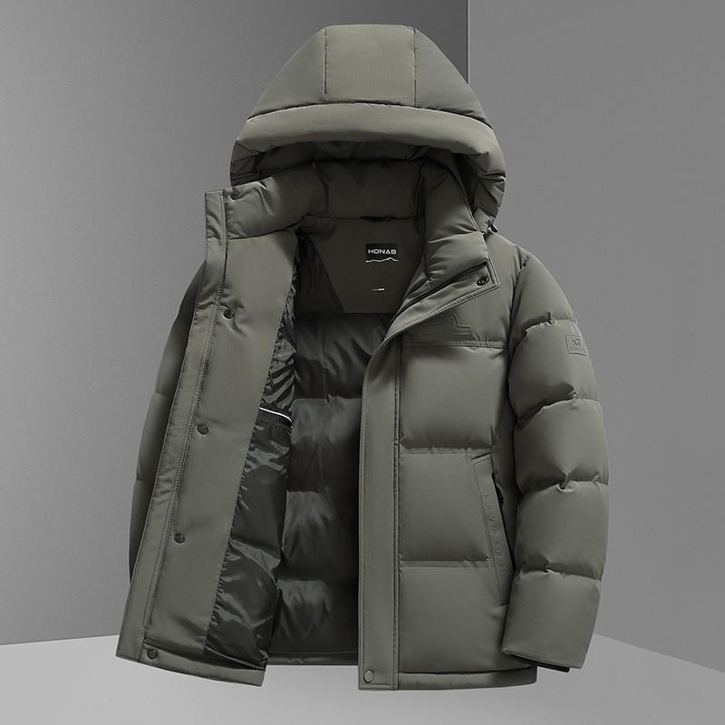Mens Thickened Hooded Down Jacket Winter Short Warm Coat Adults 85-90% White Duck 550 Fill Power