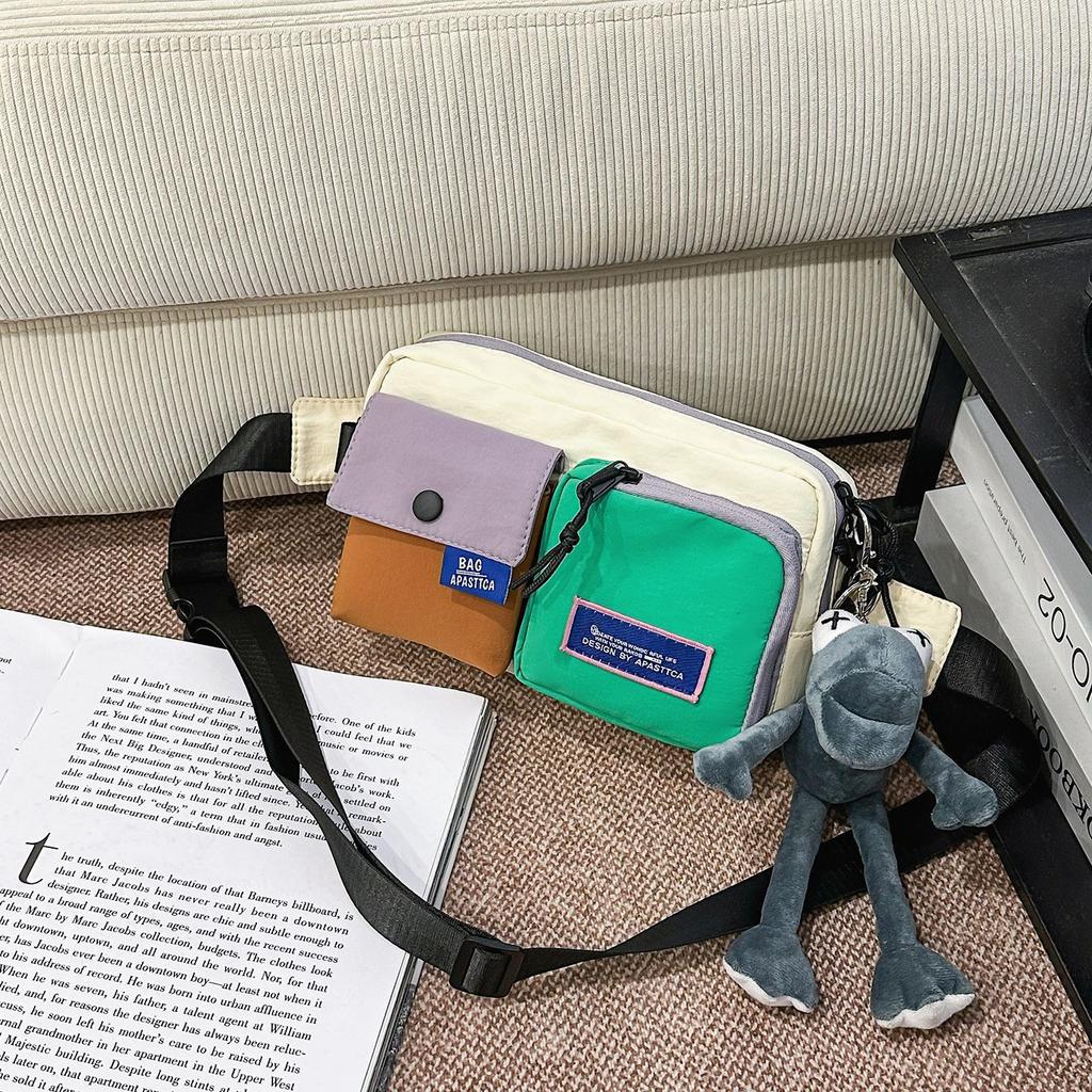 Schoolbag contrasting color splicing breast bag men's and women's trendy cool messenger bag Japanese versatile multi-functional fanny pack 1011