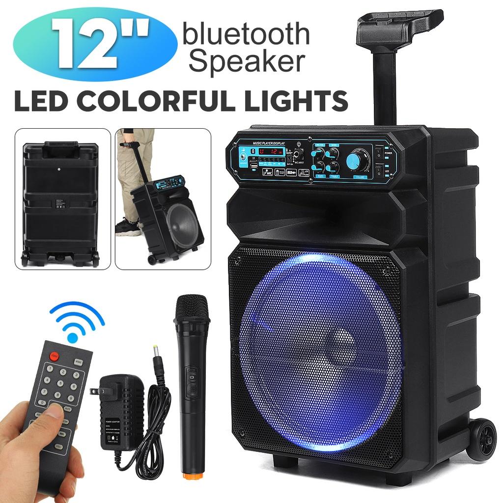 12inches 2000W Speakers Home Theater Karaoke Sound Box with Wireless Microphone LED Portable Bluetooth Speaker Box Trolley