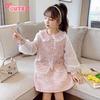 VNGOLERRY Lace Long Korean Cute Formal School Entrance Sizes 160 Girls' Dress, Children's Clothing, A-Line Dress, Sleeves, Style, Summer, Autumn,