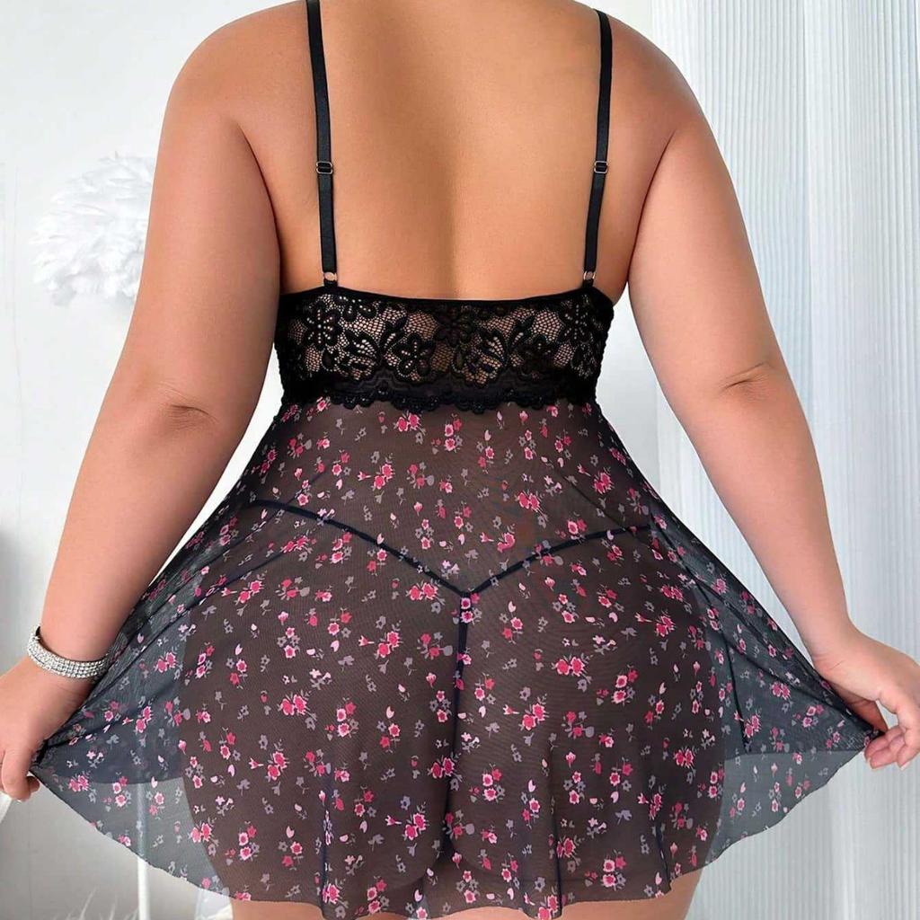 Nové dámské spodní prádlo velká velikost sexy květinové průhledné krajkové pyžamo