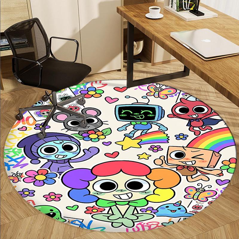 Dandy's World Pattern Round Rug, Indoor/Outdoor Mat, for Picnic, Gameroom, Bedroom, Office, Living Room, Home Decor Carpet, Birthday Gift