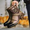 Herren Retro Ritterstiefel Herbst Neu Runde Spitze Metallschnalle Seitenreißverschluss Herrenstiefel Modetrend Lokomotivstiefel Große Größe 39-48