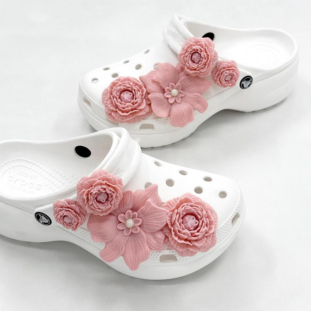 Bai Lu Bone White Clog Accessories: Detachable DIY Shoe Flower Bouquet