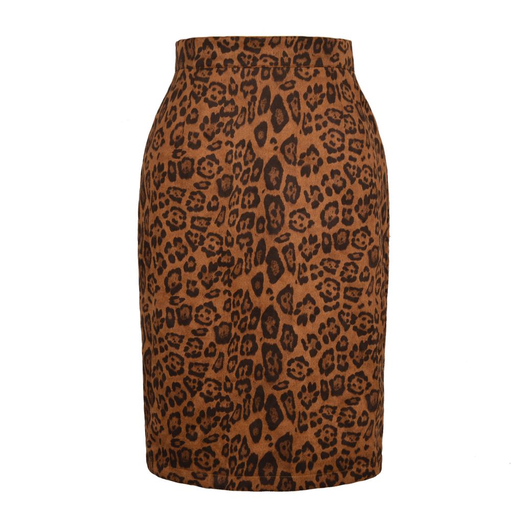 Women Zipper High Waist Chamois Leopard Package Hip Skirt