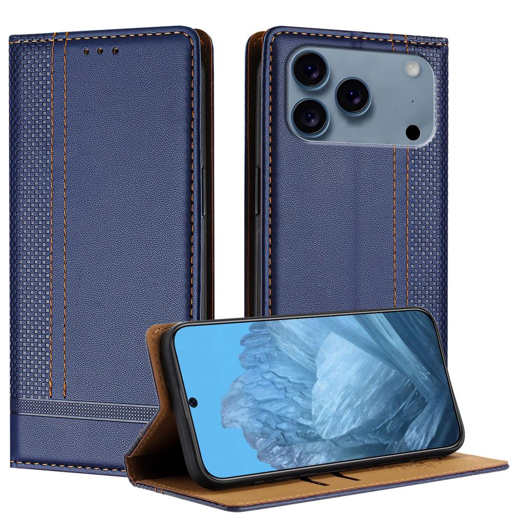 For iPhone 17 Pro Max Case L-Shaped Grid Pattern Leather Stand Phone Cover with Card Slots