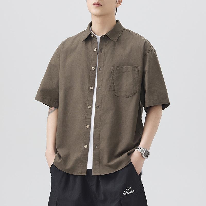 Summer Japanese Retro Cotton and Linen Short-sleeved Shirt Men's American Loose Loose Mid-sleeved Shirt