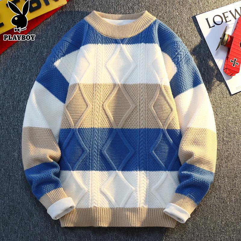 

PLAYBOY Men s Color Block Striped Knit Sweater XL