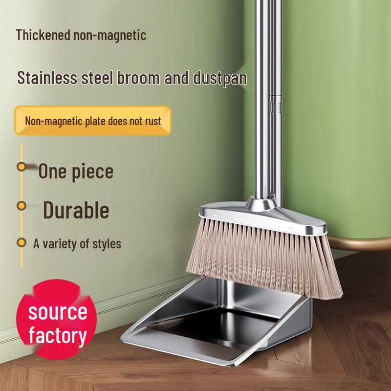 Stainless Steel Household Broom & Dustpan Set for Indoor/Outdoor Use