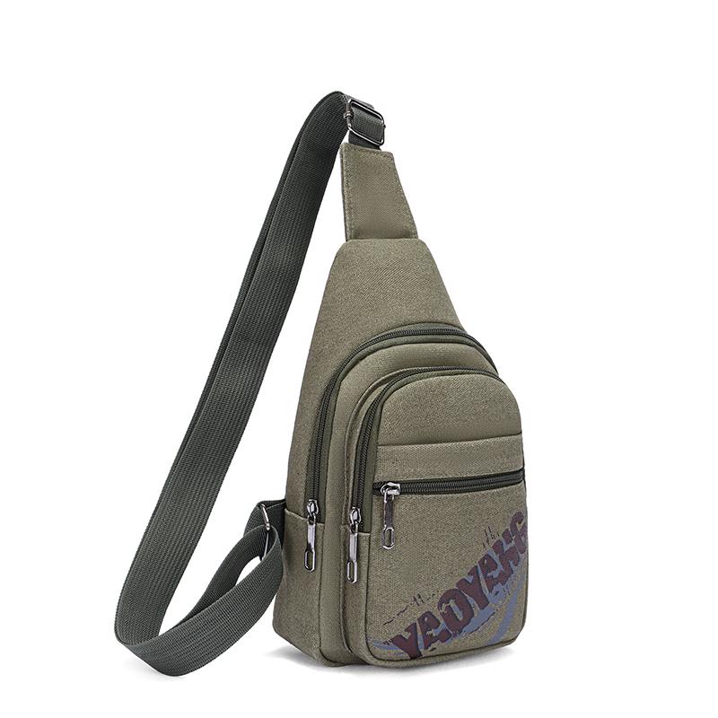 Chest Bag Men s Canvas Shoulder Crossbody Bag Outdoor Cycling Mobile Phone Bag зелёный