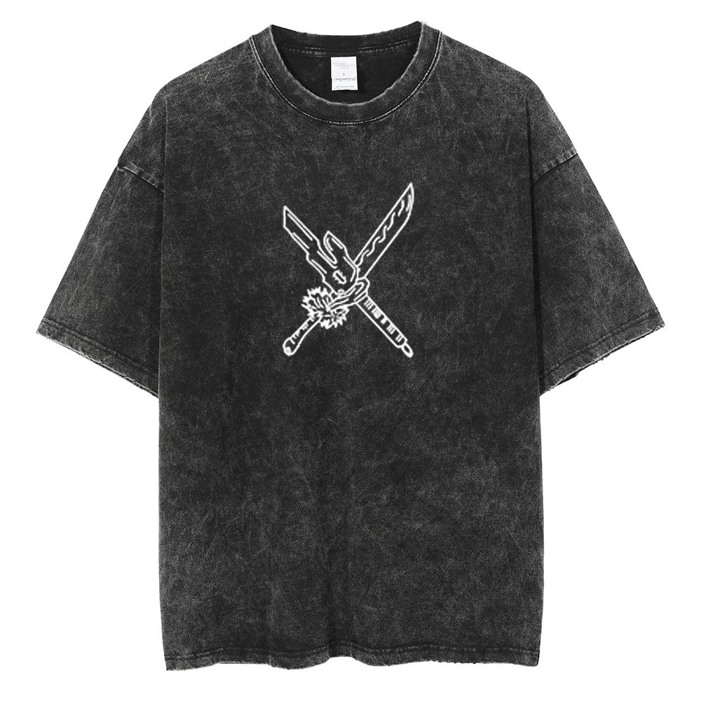 Berserk Logo Harajuku Anime Print TShirt Men Streetwear Vintage Black Tshirt Summer Short Sleeve Cotton Loose Washed Tops Tees