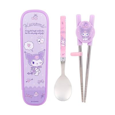 Lilpang Infantil Sanrio Aço Inoxidável Pauzinhos Colher Glider Case Set 2 níveis, cores misturadas, estojo+colher+pauzinhos, 1 conjunto, utensílios de mesa populares coreanos