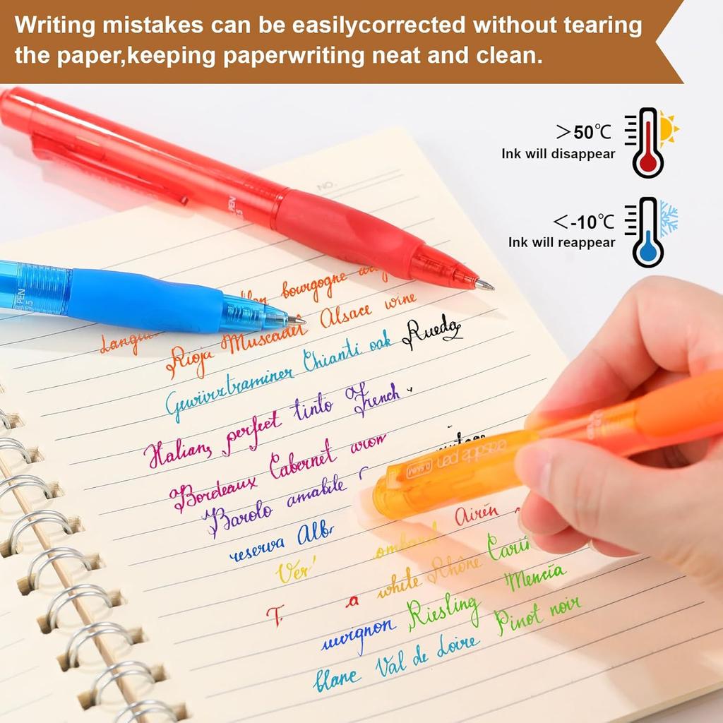 USUAL12 Color 0.5mm Erasable Gel Pens,Make Mistakes Disappear Colored Pens,Fine Point Retractable Erasable Gel Pens for