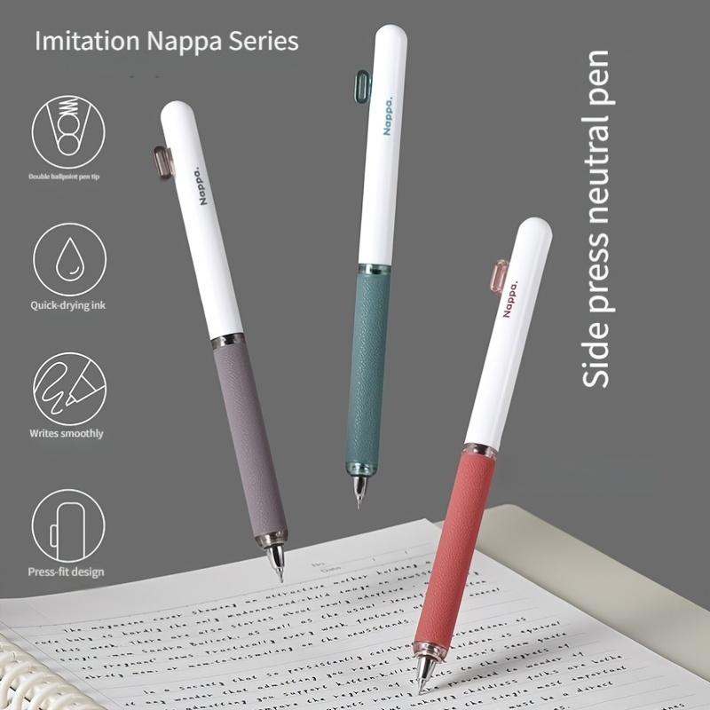 3pcs Retro-Style Nappa Side-Button Gel Pens, Including 2 Random Pens And 6 Ink Refills. They Feature 0.5Mm Black Ink for a Comfortable Grip