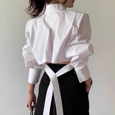 Camicie da Donna Primavera Estate con Collo a Revers Manica Lunga Tinta Unita con Intagli Blusa Moda Coreana Eleganti Top con Bottoni da Donna