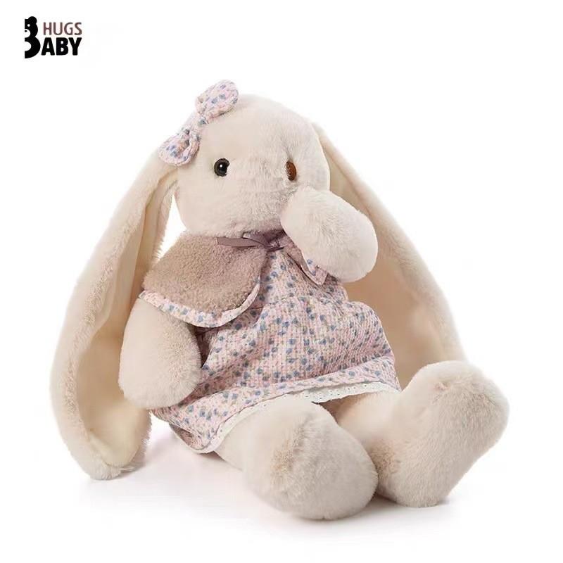 Plush Rabbit Doll With Floral Dress And Bow Decoration For Children And Girls
