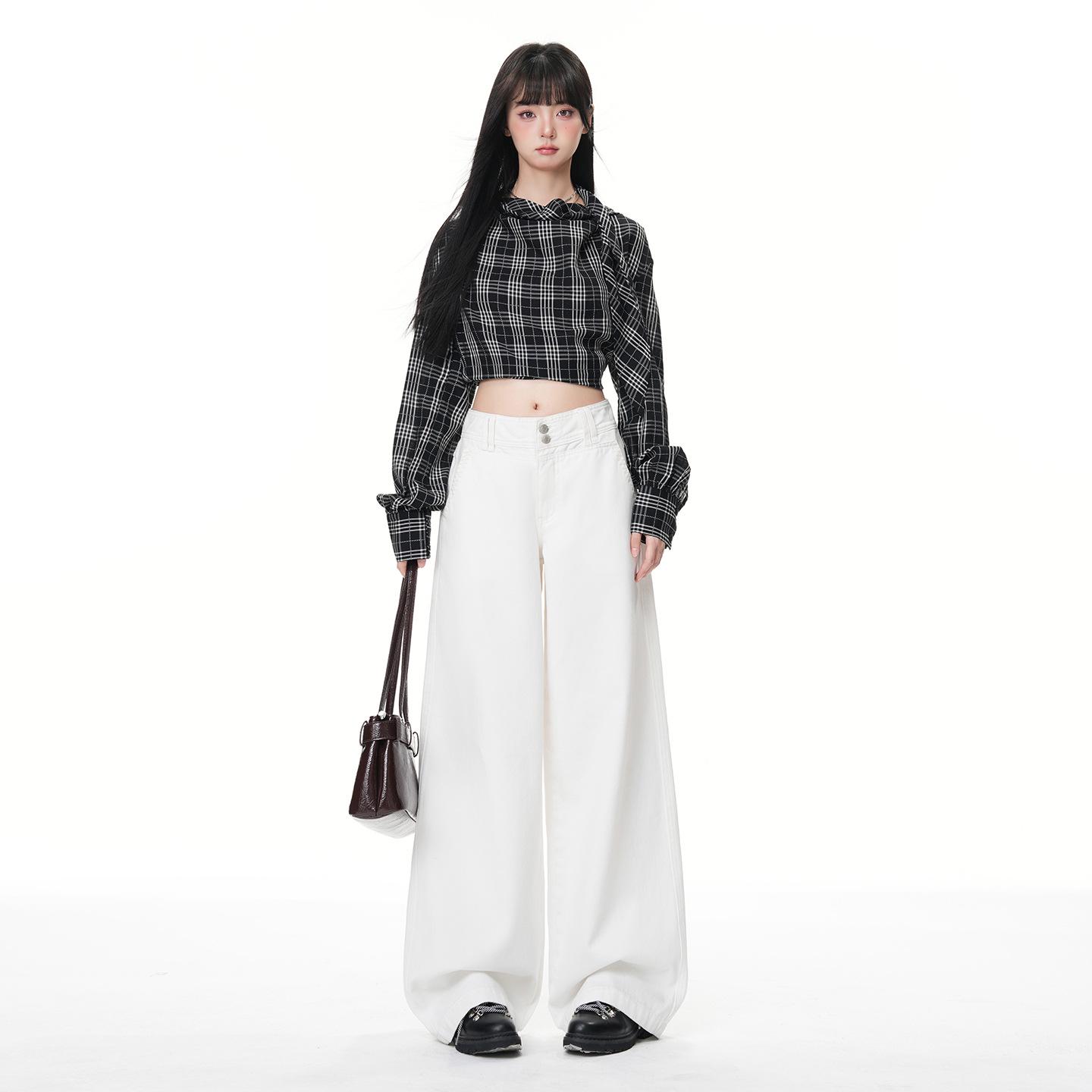 

Women s 2025 Spring/Autumn Retro Loose Wide-Leg Jeans with Double Button Waistband L
