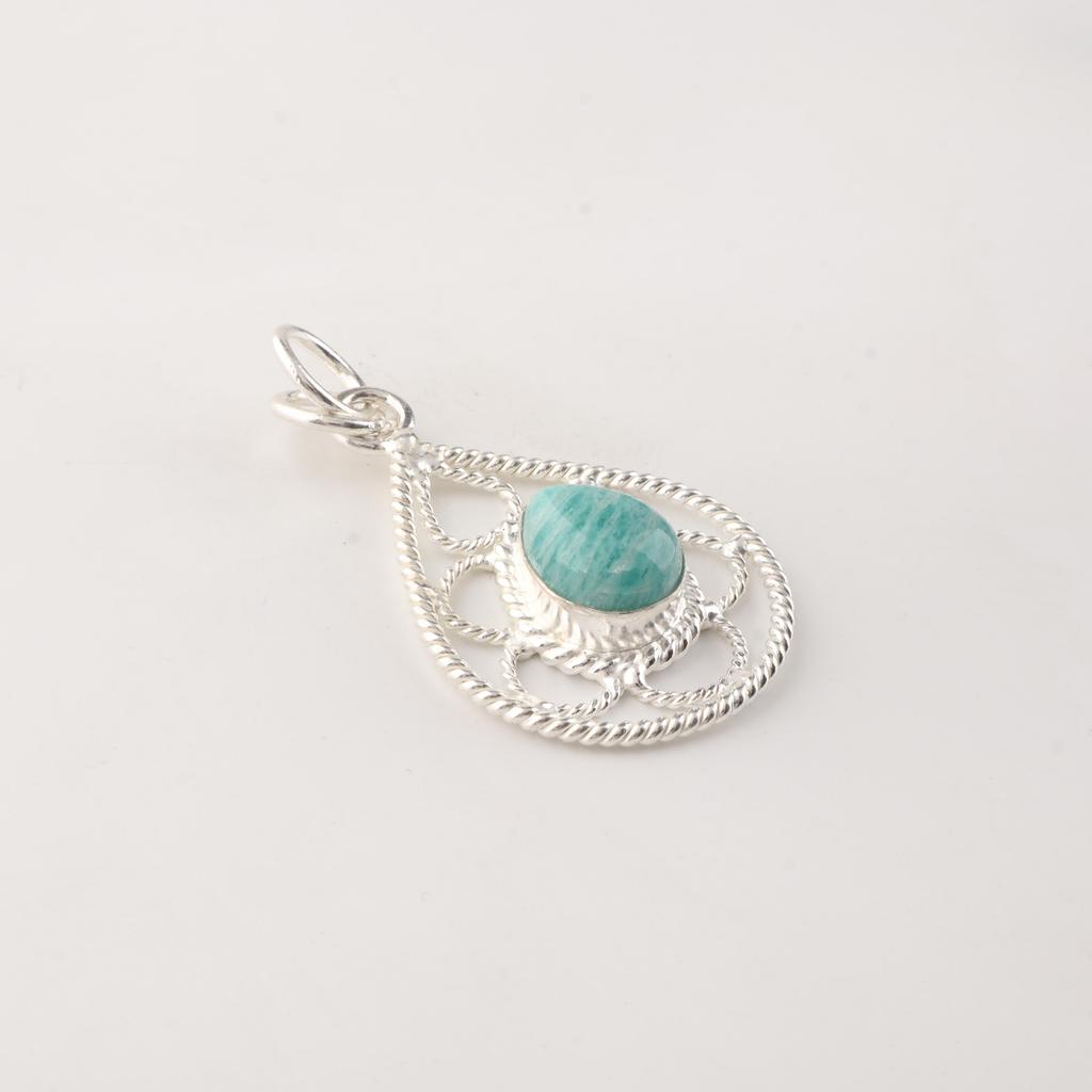 Amazonite Gemstone 925 Sterling Silver Statement Jewelry Pendant 1.40" For Engagement Gift PP-19-13