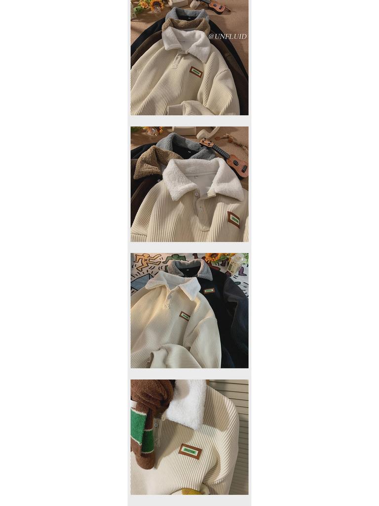 Herren Cord Sweatshirt mit Polokragen und Lammwollfutter - Herbst/Winter Stil