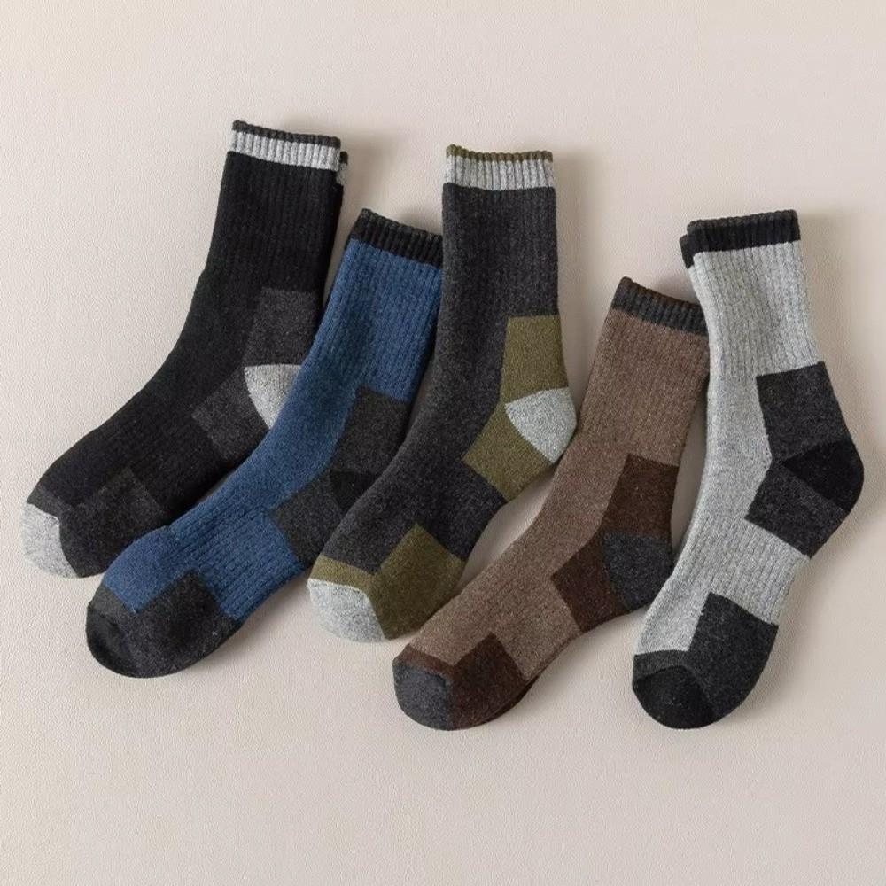 Casual Comfortable Men's Thick Wool Socks Soft Warm Colorblock Sports Socks Breathable Moisture-Wicking Mid-calf Socks
