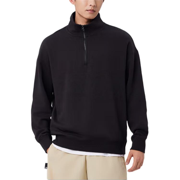 PUMA Retro Sports Casual Half Zip Semi Open Collar Fleece Lined Sweatshirt Unisex Black 632293-01