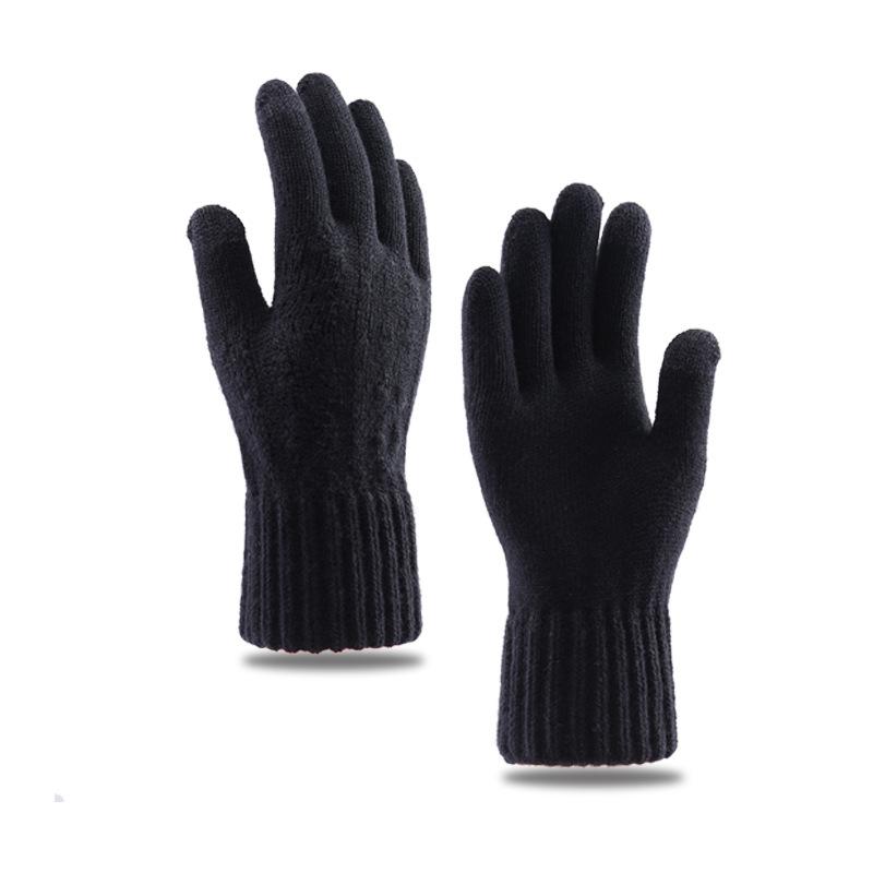

Перчатки Мужские осенне-зимние бархатные утолщенные велосипедные вязаные с раздельными пальцами холодостойкие теплые пятипалые перчатки чёрный