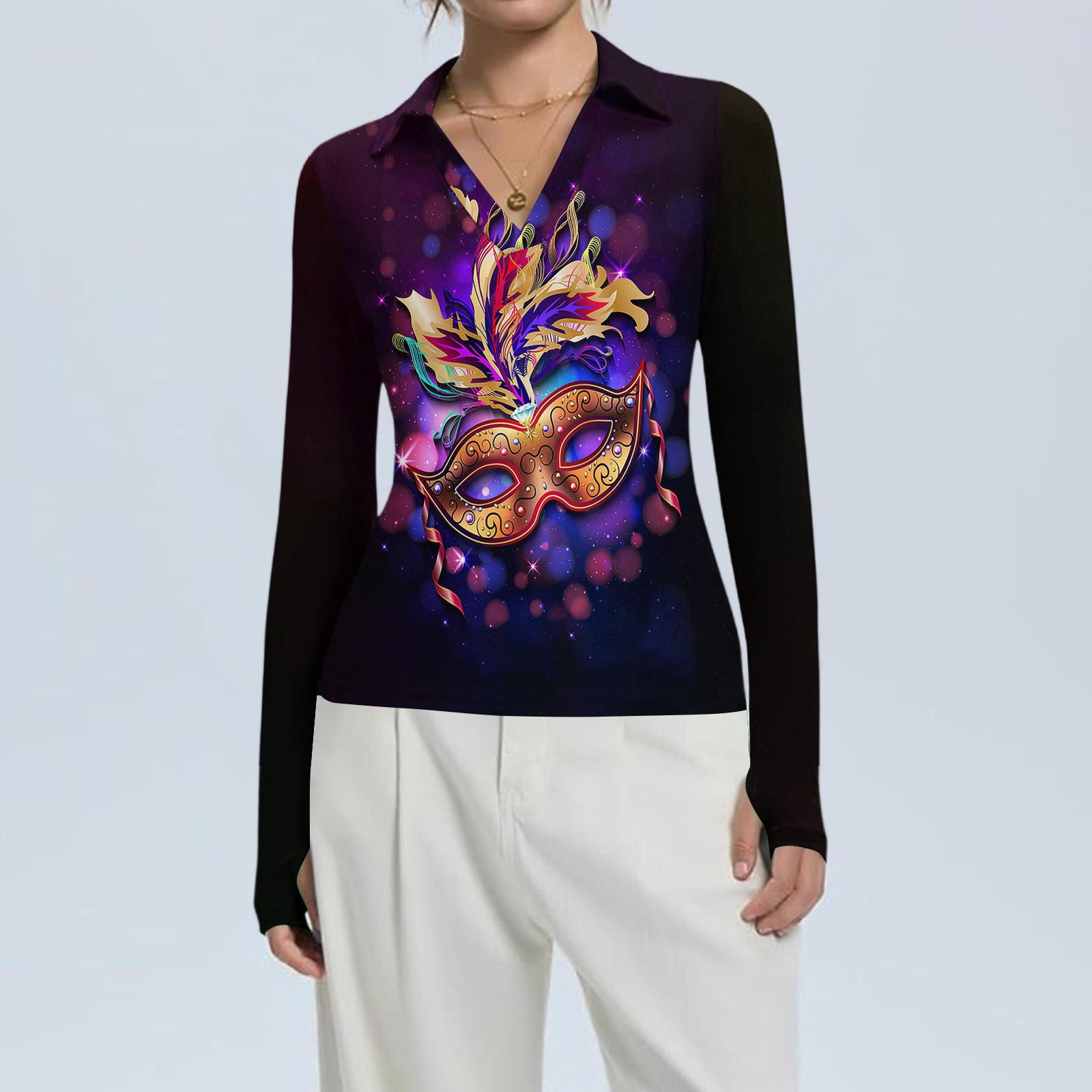 

Женская Мода Повседневный Принт V-образный Вырез Длинный Рукав Застежка на Пуговицы Топ XL