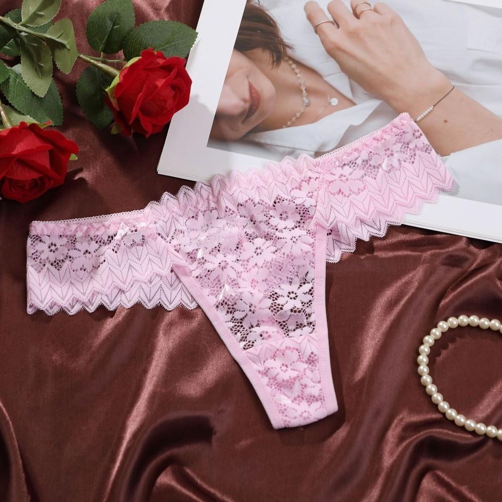 Low Waist Lace Flower Women Thong Underpants T-Back Panties Sheer Mesh Lace Briefs  Ladies