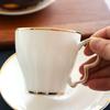 White Bone China Coffee Cup and Saucer, Lightweight Porcelain Espresso Cups with Gold Trim,Ceramic Tea Cup Coffee Mug,1 Set