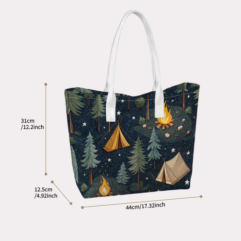 Camping Theme Stylish Tote Bag Outdoor Casual Daily Shoulder Bag