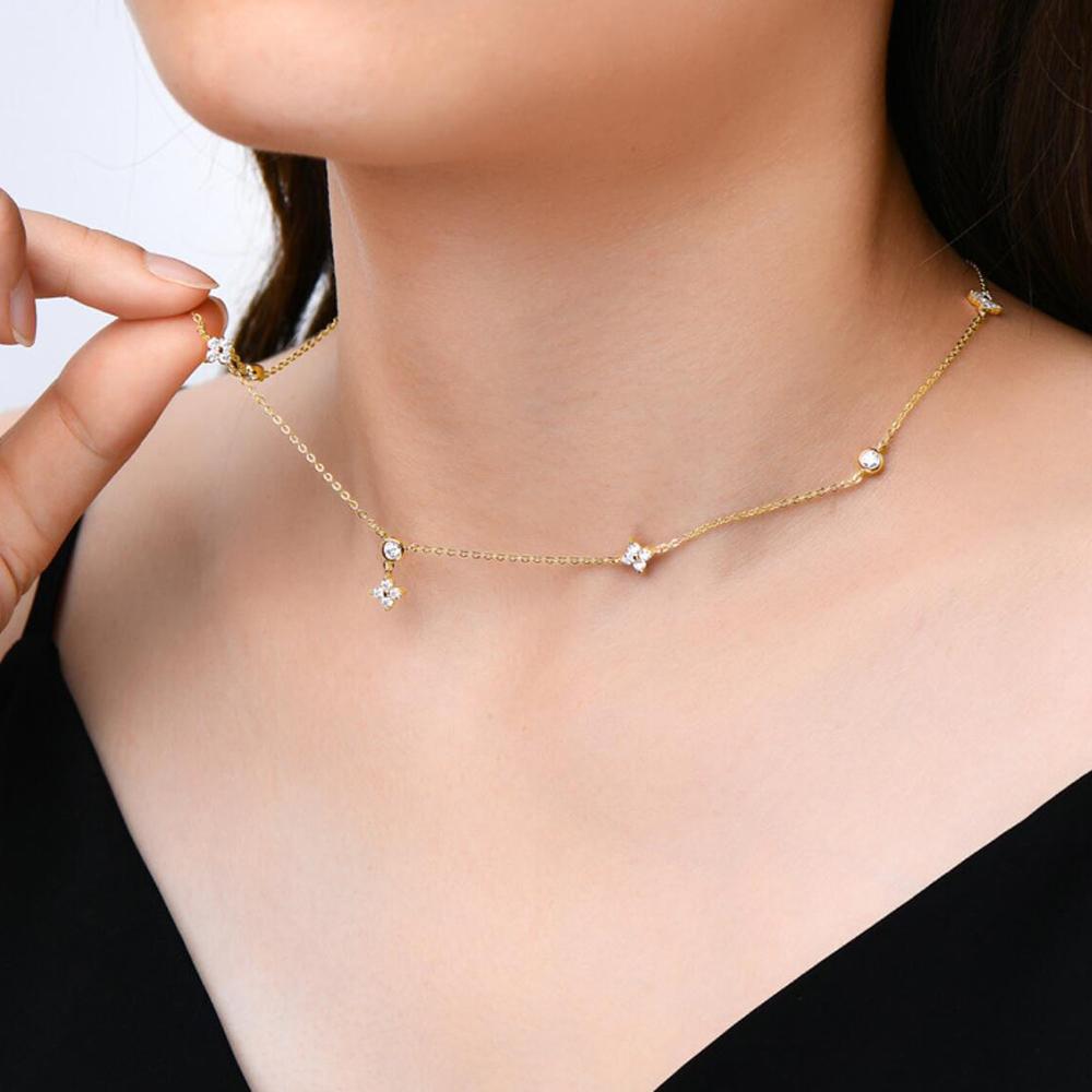 Rose Gold Four Leaf Clover Moissanite Necklace 925 Silver Plated 18k Yellow/White Gold Diamond Choker Chain for Women Jewelry
