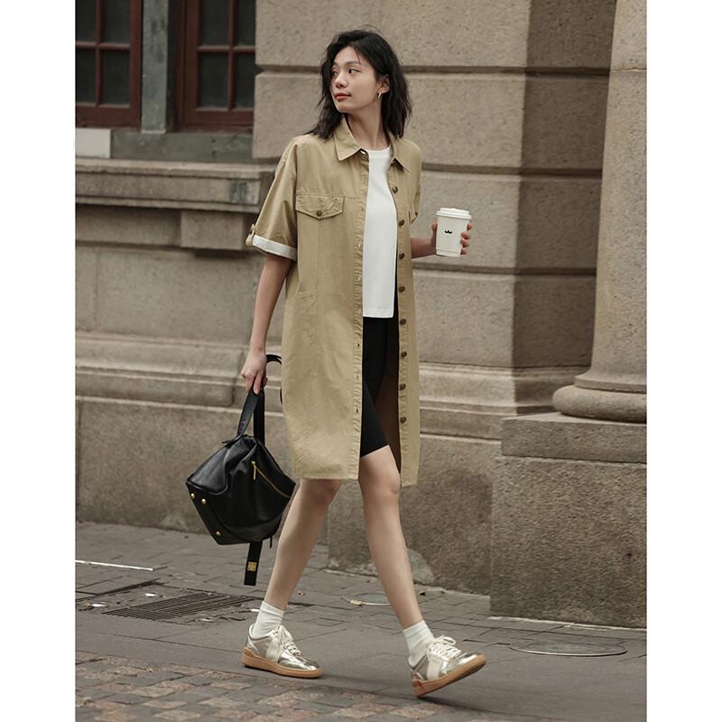 Demana Women s Workwear Style Collared Khaki Midi Dress L