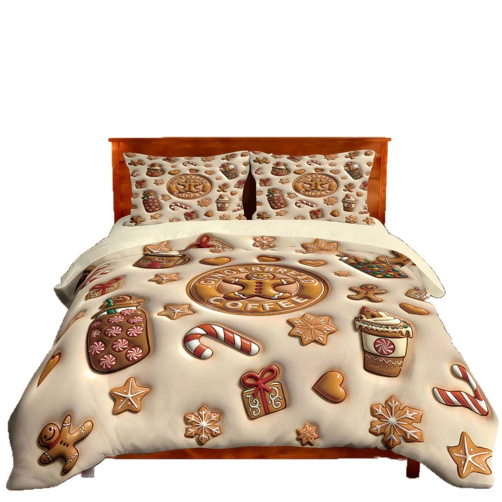 Gingerbread Man Quilt Cover Pillowcase Digital Printing Quilt Cover Three-Piece Distribution Source Factory