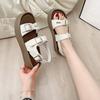 2025 Summer New Fashion Open-toed Women's Sandals One-word Buckle Strap Flat Middle Heel Empty Sandals Fairy Style Women's Shoes