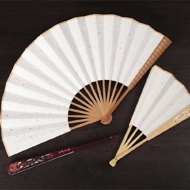 Blank Rice Paper Sprinkle Wood Handle Elegant Hand Folding Stage Fan