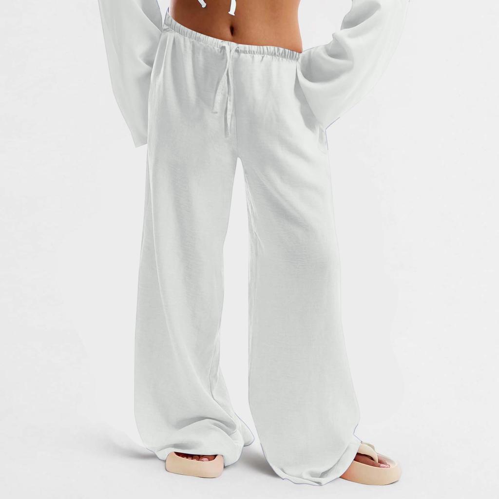 Women's Cotton And Linen Trousers Summer Loose Casual Wide Leg Pants High Waist Casual Color Trousers