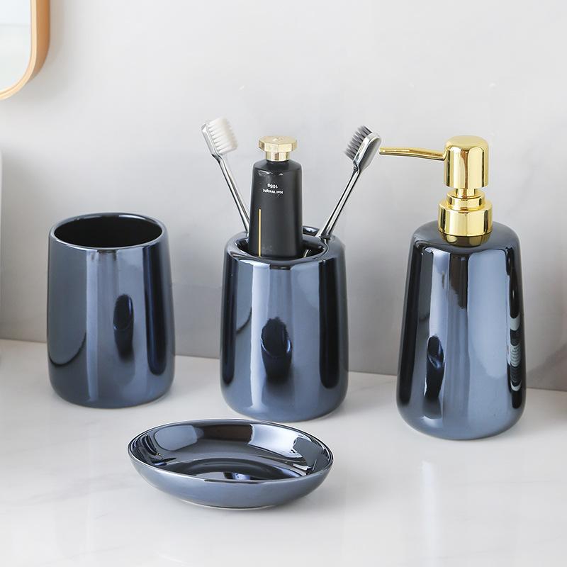Plated Blue Ceramic Lotion Bottle Four-piece