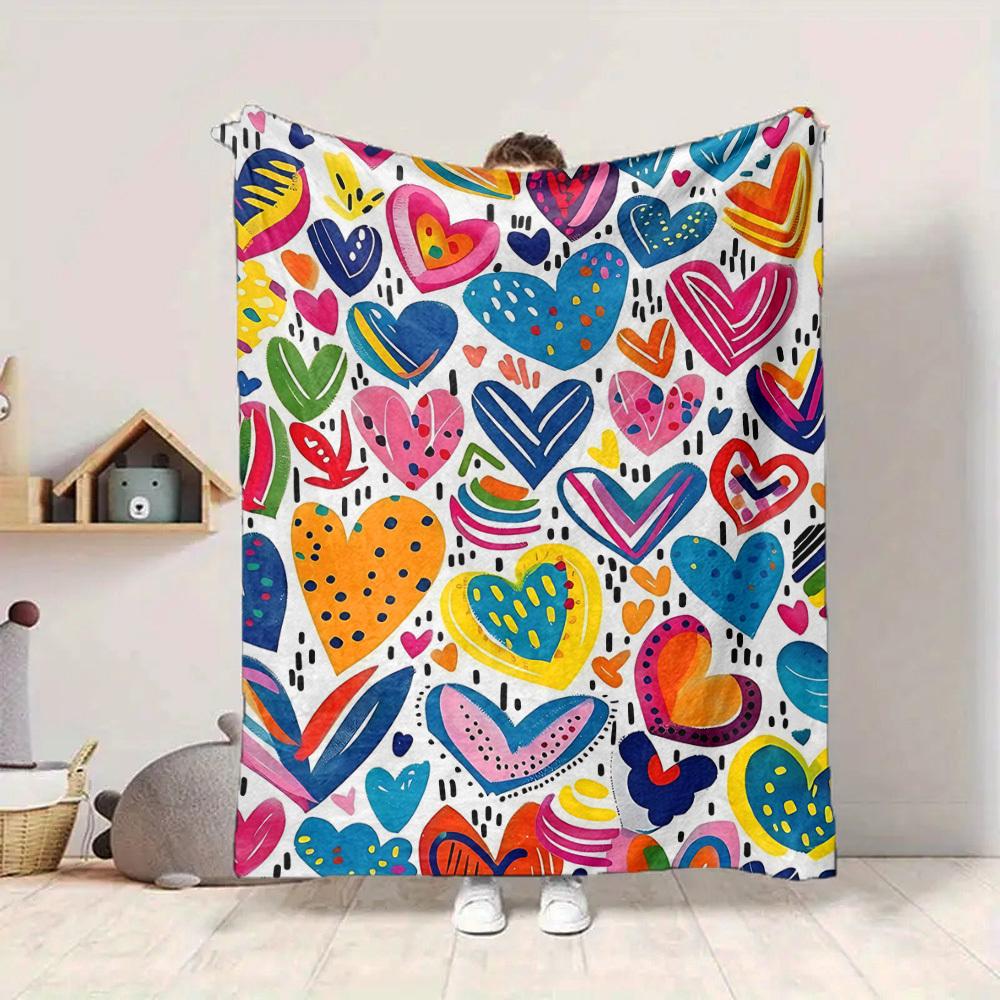 1pc Colorful Hearts Blanket Warm, Cozy, And Soft, Suitable for Sofas, Beds, Cars, And Office Use.Perfect for Camping And Travel, Making It a Great Gif