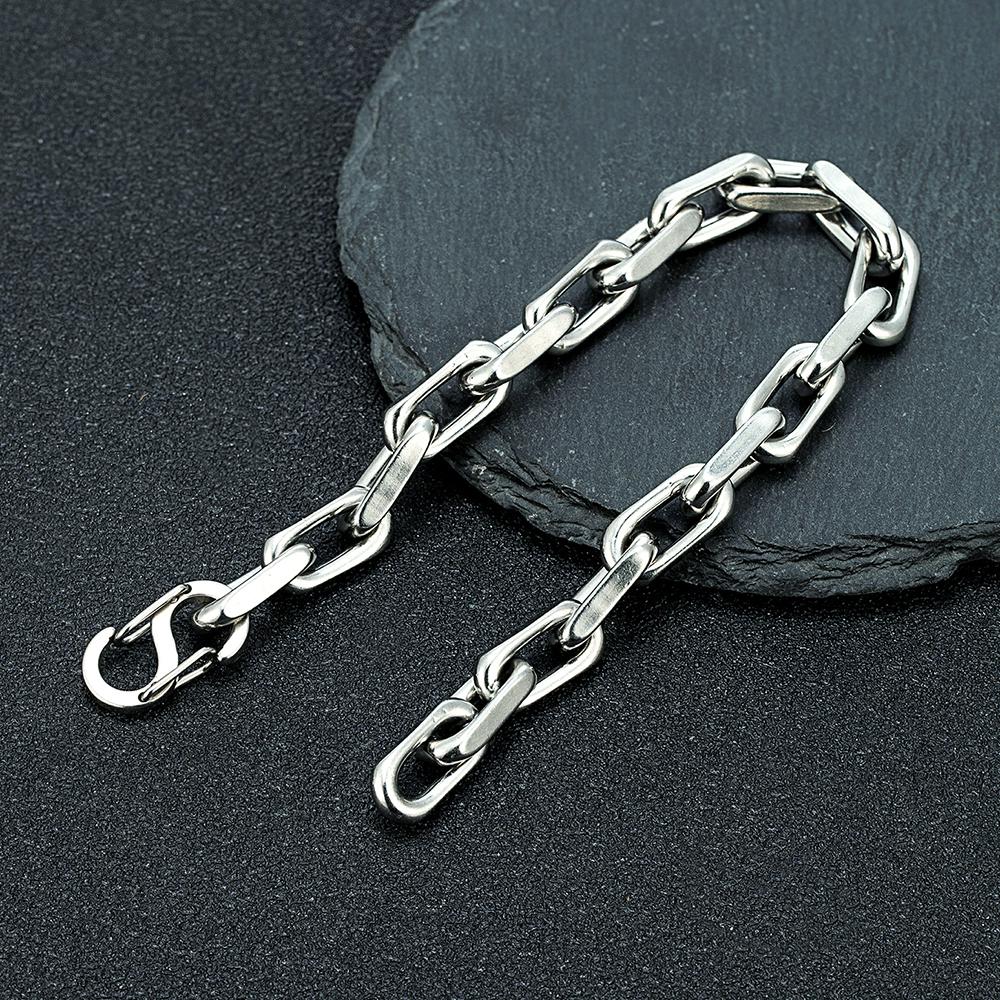 Fashion Rectangle Chain Link Men Bracelet Punk Stainless Steel Motorcycle Bracelets Male Jewelry with Double S Clasp