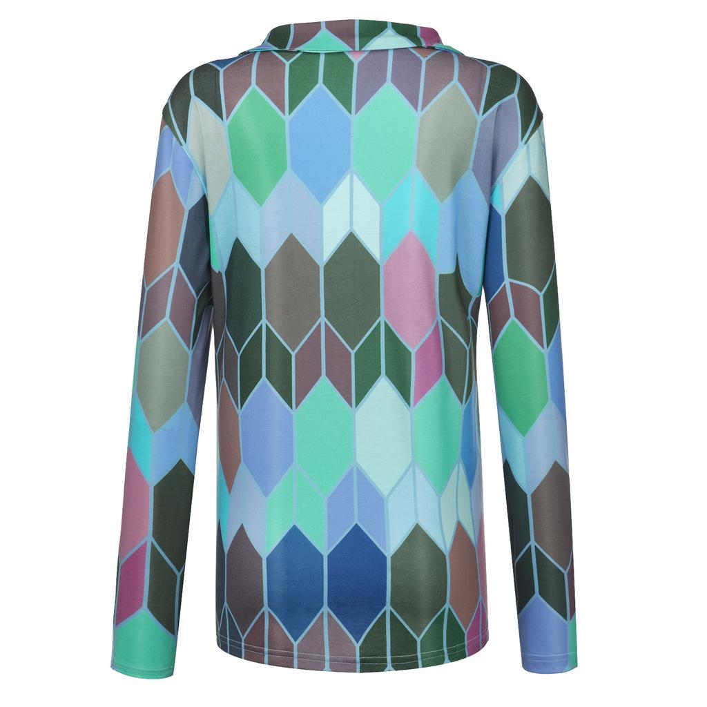 Fashion Women Prints Long Sleeve Color Matching Bandage Tops Blouses