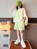 Completo estivo 2025 per bambina stile coreano con top a maniche corte e pantaloncini