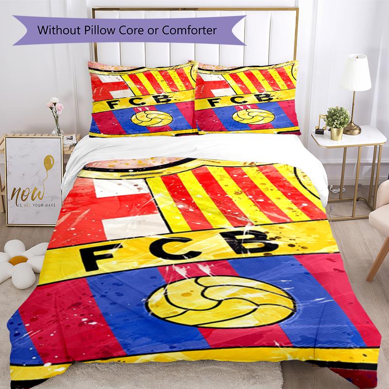 3pcs FC Barcelona Bedding Set Duvet Cover Closure Includes 1 Duvet Cover & 2 Pillowcases, Soft and Comfortable for All Seasons.