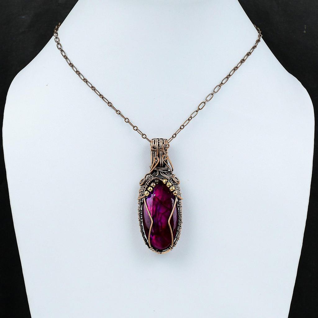 Lila Feuer Labradorit Anhänger Kupferdraht umwickelter Anhänger Handgefertigter Stilvoller Anhänger Kupferschmuck Zum Geschenk Drahtumwickelter Edelsteinschmuck