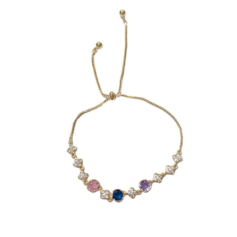 Light Luxury French Style Full Diamond Petal Pull Adjustable Women Fashion Bracelet